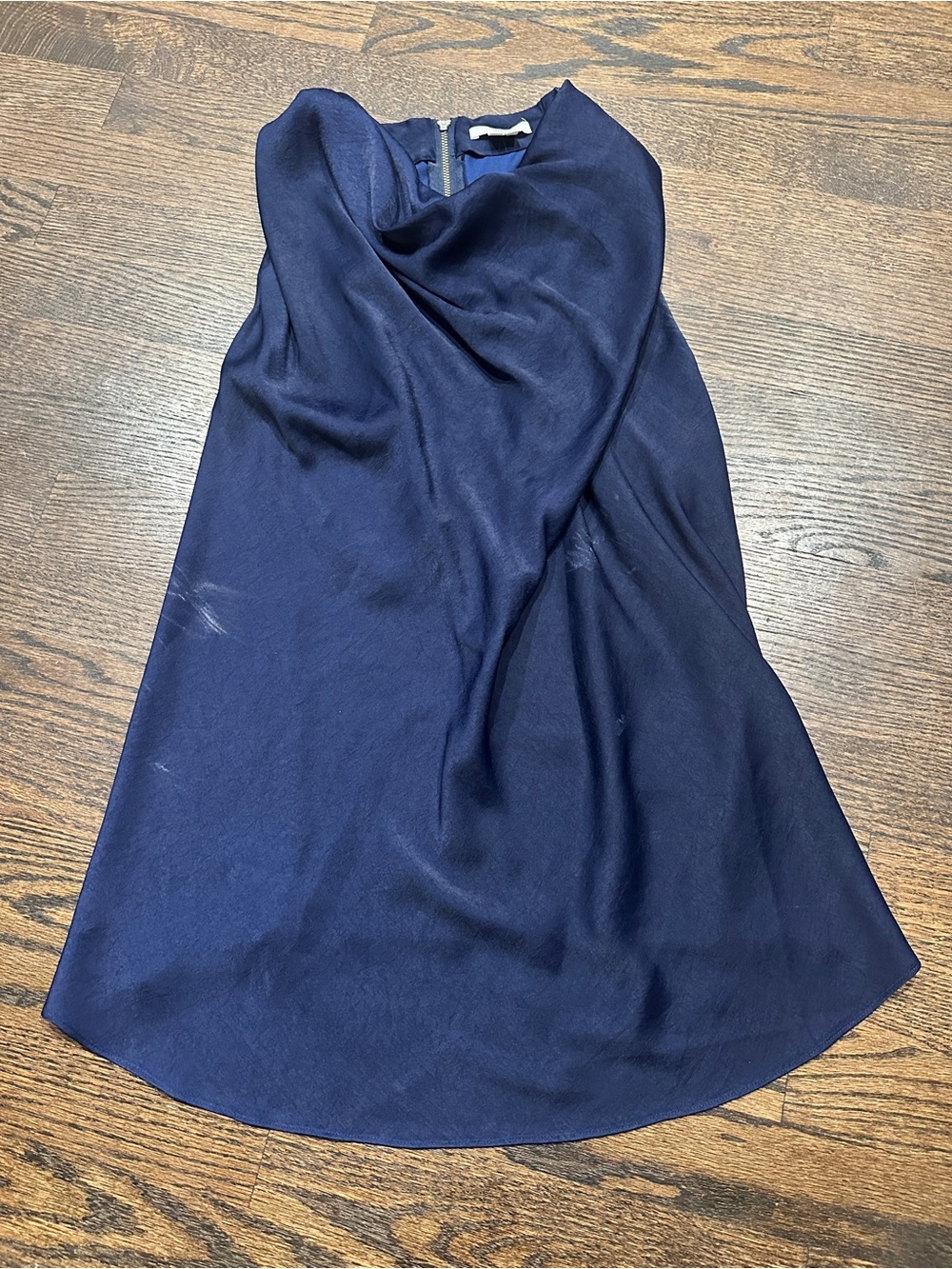 Helmut Lang Navy Draped Blouse - Coma High Neck Poly Top in Etch
